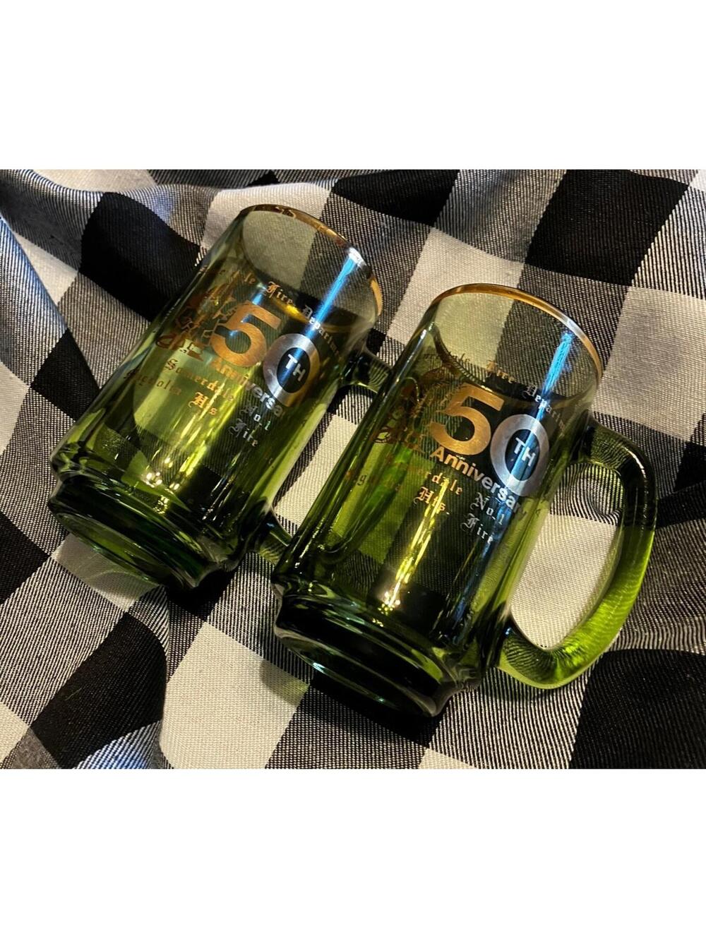 Vintage somerdale fire department green glassware